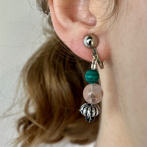 Dragonfly, Stone, and Faux Malachite Necklace, Bracelet, Clip-on Earring Set - Picture 10 of 11